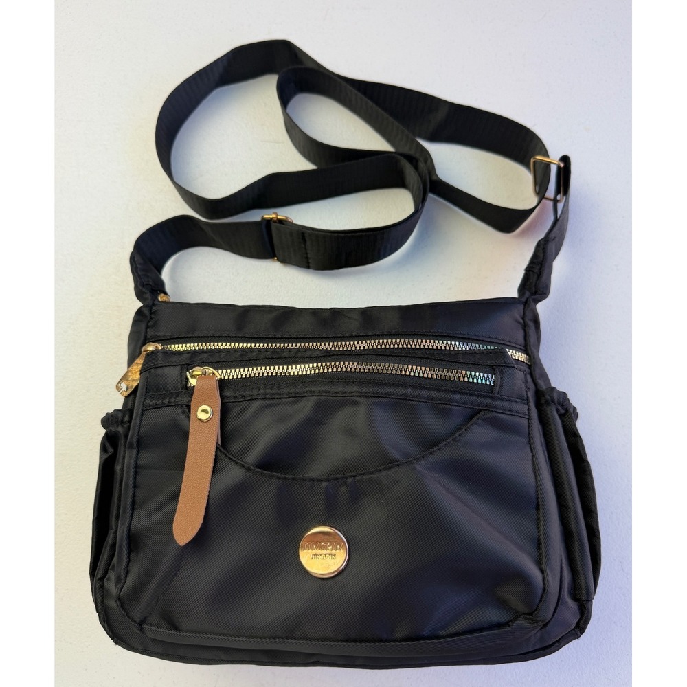 Jingpin Black Nylon Multi-Pocket Crossbody Bag Travel Utility Purse Minimalist